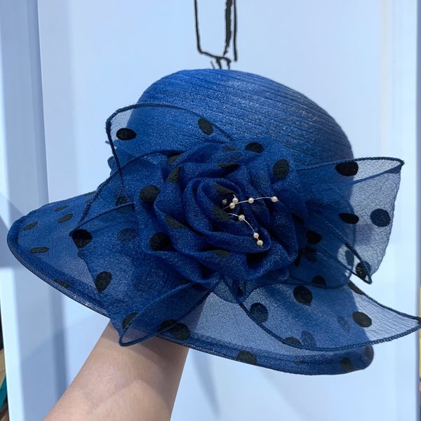 french style womens dress hat british flower high-end ladies hat polka dot organza new elegant western bucket, Blue;gray
french style womens dress hat british flower high-end ladies hat polka dot organza new elegant western bucket, Blue;gray