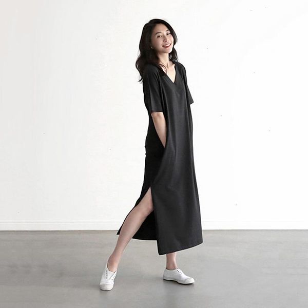 quality v-neck modal summer dress side split women half sleeve loose knee-length work elegant dresses maxi d166, Black;gray
quality v-neck modal summer dress side split women half sleeve loose knee-length work elegant dresses maxi d166, Black;gray