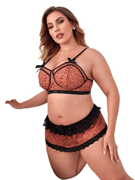 plus leopard contrast binding mesh lingerie set 379o#, Black;white
plus leopard contrast binding mesh lingerie set 379o#, Black;white
