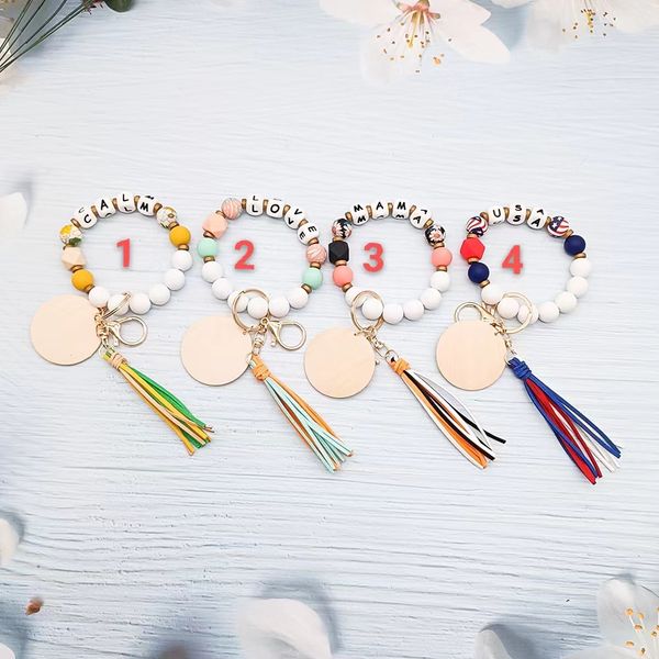 food grade silicone beads letter bracelet keychain tassel blank disc key ring wholesale women's multicolor optional, Silver
food grade silicone beads letter bracelet keychain tassel blank disc key ring wholesale women's multicolor optional, Silver