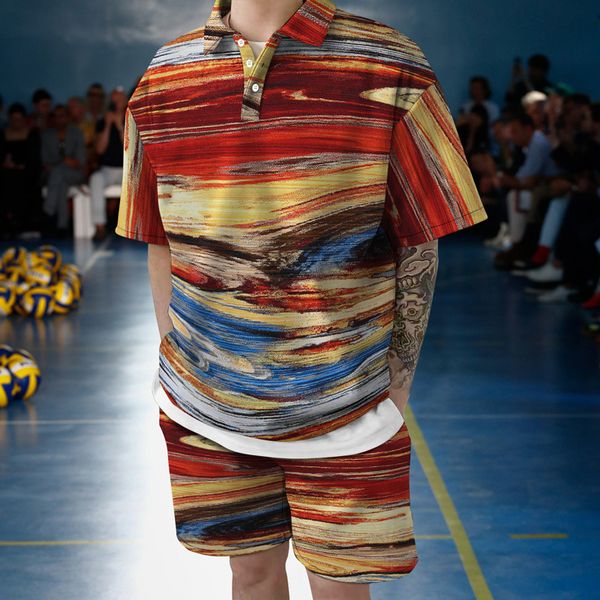 summer fashion lapel button polo shirt short sleeve five pants suit 3d colorful stripe print thin homewear two piece se 220526, Gray
summer fashion lapel button polo shirt short sleeve five pants suit 3d colorful stripe print thin homewear two piece se 220526, Gray