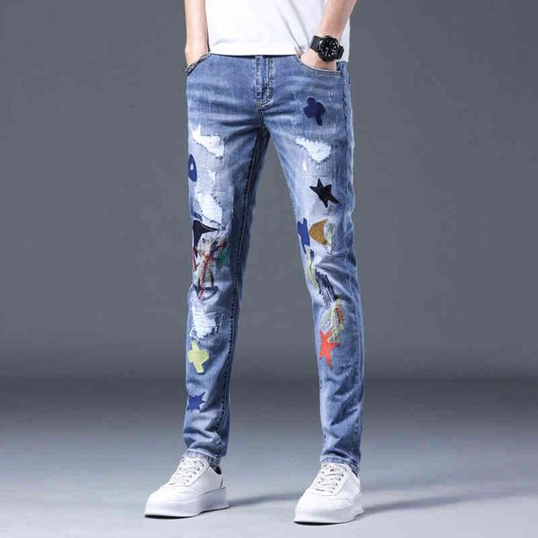 men's jeans spring and summer 2022 hole patch trend embroidery high-end casual elastic denim men's pants igi7, Blue
men's jeans spring and summer 2022 hole patch trend embroidery high-end casual elastic denim men's pants igi7, Blue