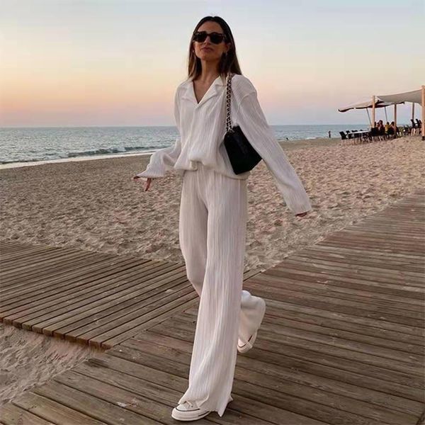 fashion two pieces pants set women outfits solid long sleeve lapel shirt wide leg suits office lady casual trousers, White
fashion two pieces pants set women outfits solid long sleeve lapel shirt wide leg suits office lady casual trousers, White