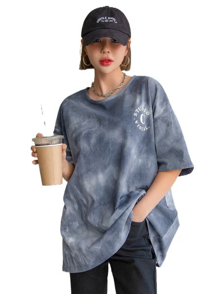 dazy letter graphic tie dye drop shoulder tee h9mx#, White 
dazy letter graphic tie dye drop shoulder tee h9mx#, White