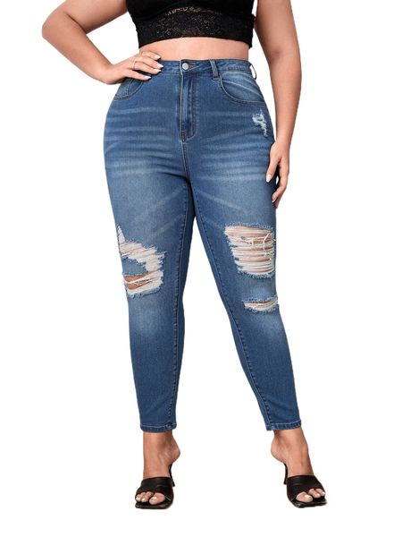 plus high waist ripped skinny jeans j4lg#, Blue
plus high waist ripped skinny jeans j4lg#, Blue