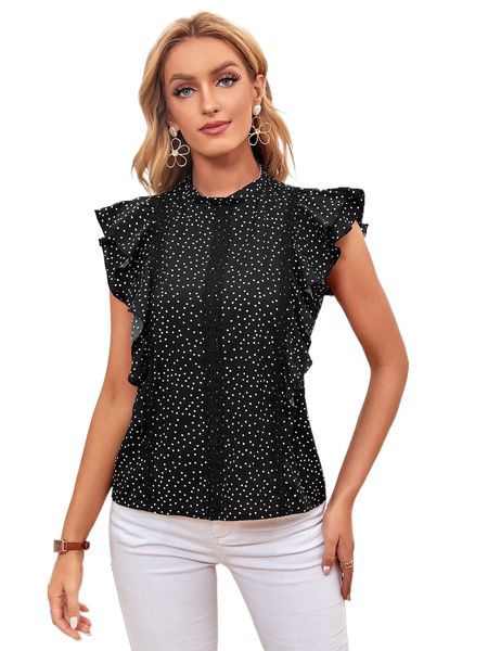 polka dot contrast guipure lace blouse 73vj#, White
polka dot contrast guipure lace blouse 73vj#, White