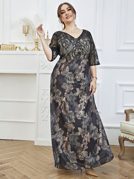 plus floral print guipure lace insert maxi dress k1wx#, Black 
plus floral print guipure lace insert maxi dress k1wx#, Black