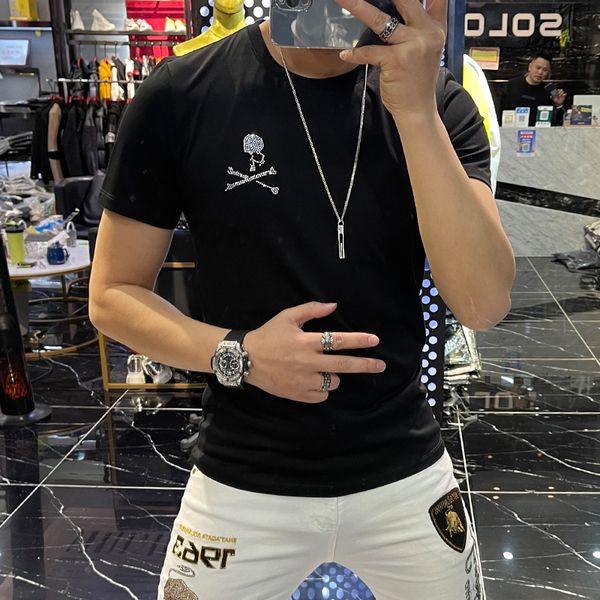 men's summer clothes t-shirt diamond skull head slim fitting short sleeve male tees 2022 new design black street style handsome simple, White;black
men's summer clothes t-shirt diamond skull head slim fitting short sleeve male tees 2022 new design black street style handsome simple, White;black