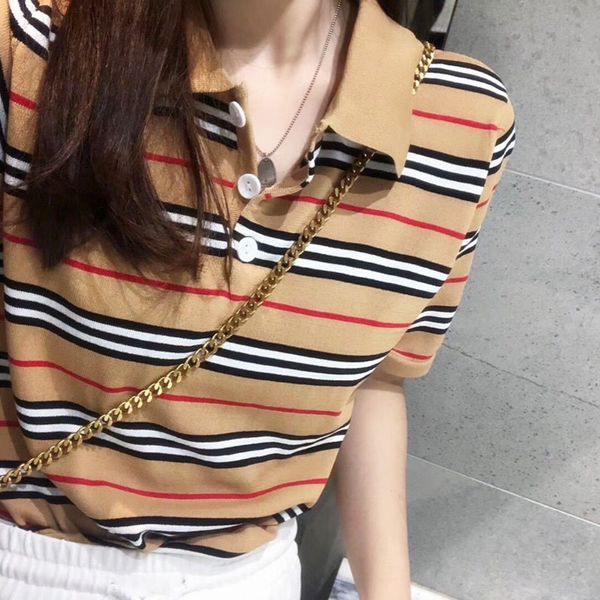 s-3xl 2022 spring summer fashion women classic khaki color striped knit tshirt femme vintage luxury designer slim tee shirt, White;black
s-3xl 2022 spring summer fashion women classic khaki color striped knit tshirt femme vintage luxury designer slim tee shirt, White;black