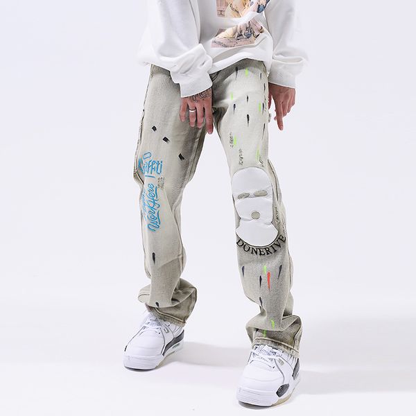embroidery painted casual jeans pants for men and women high street oversize denim trousers, Blue
embroidery painted casual jeans pants for men and women high street oversize denim trousers, Blue