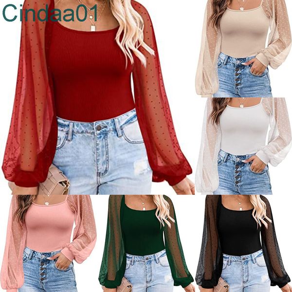 2022 summer new women's t-shirt fashion perspective lantern long sleeve mesh splicing slim, White
2022 summer new women's t-shirt fashion perspective lantern long sleeve mesh splicing slim, White
