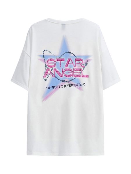 x space angel popstar geo & slogan graphic drop shoulder tee 30md#, White
x space angel popstar geo & slogan graphic drop shoulder tee 30md#, White