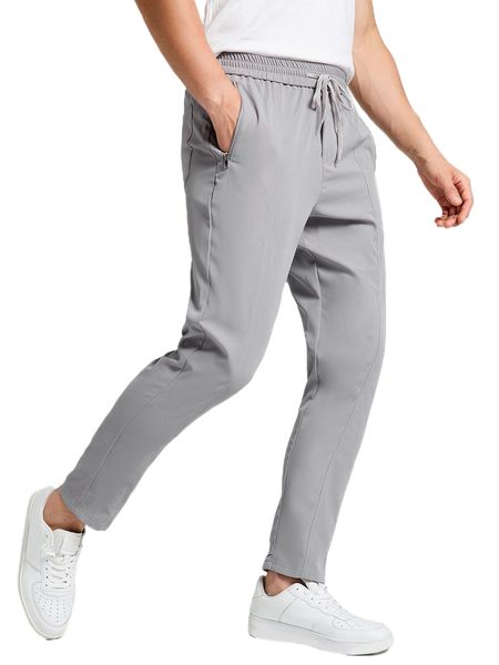 men drawstring waist tapered pants 18zg#, Black