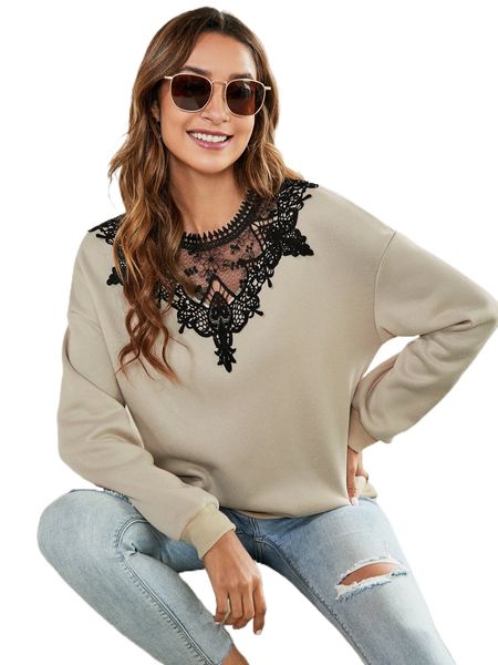 lace detail drop shoulder sweatshirt l9uj#, Black
lace detail drop shoulder sweatshirt l9uj#, Black