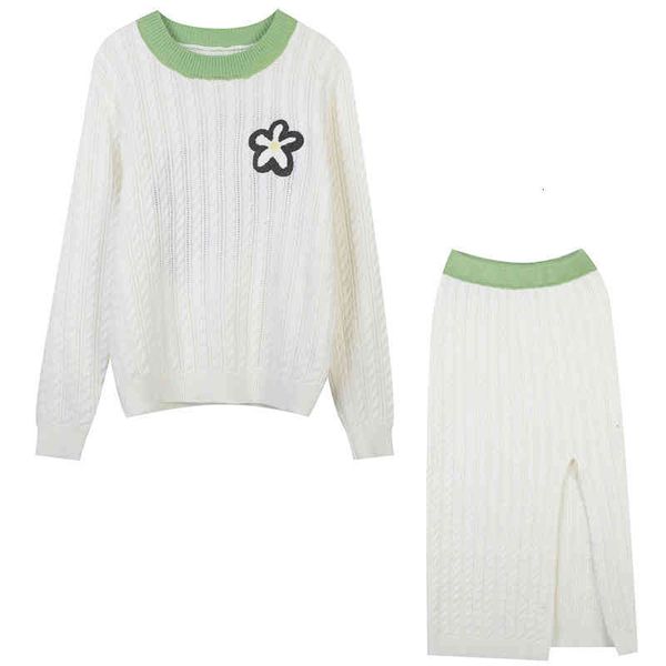 two piece dress autumn and winter women's blouse long skirt flowers versatile casual knitted pullover sweater set thick ov1i, White
two piece dress autumn and winter women's blouse long skirt flowers versatile casual knitted pullover sweater set thick ov1i, White