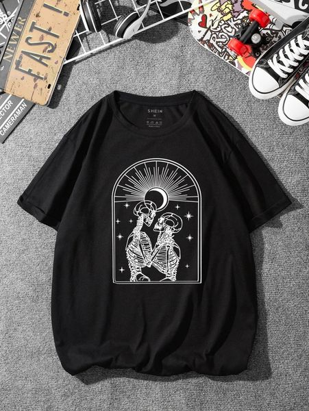 men skull print tee s9rd#, White;black