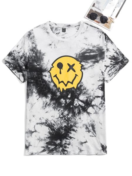 men tie dye expression print tee k99s#, White;black 
men tie dye expression print tee k99s#, White;black