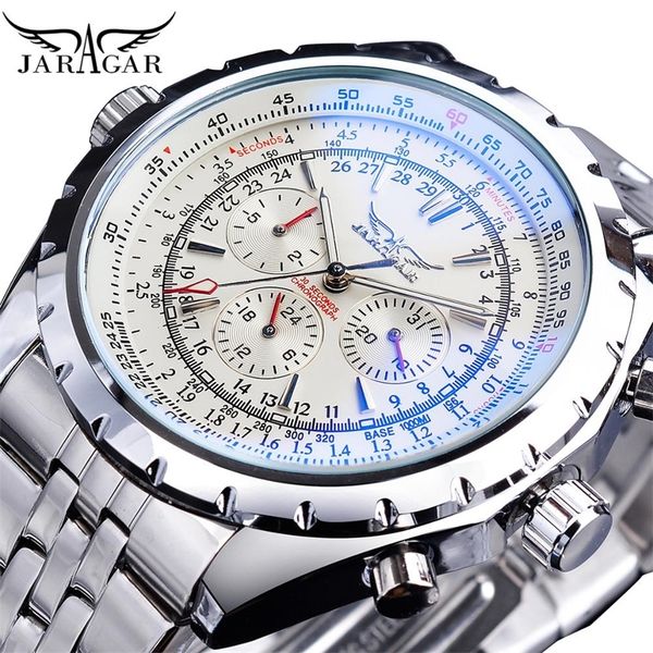 jaragar white dial automatic watch complete calendar silver stainless steel luminous business sport mechanical date wristwatch 220622, Slivery;brown
jaragar white dial automatic watch complete calendar silver stainless steel luminous business sport mechanical date wristwatch 220622, Slivery;brown