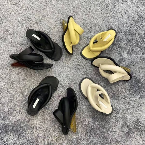 leather sandwich bread bubble slippers female outer wear clip toe cool flip-flops special-shaped heel, Black
leather sandwich bread bubble slippers female outer wear clip toe cool flip-flops special-shaped heel, Black