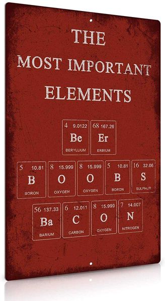 the most important elements funny metal sign for home bar man cave garage decoration 8"x12"
the most important elements funny metal sign for home bar man cave garage decoration 8"x12"