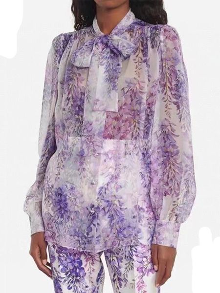 women's polos fashion runway 2022 spring silk shirt women purple flower printed long sleeve belt office lady, White
women's polos fashion runway 2022 spring silk shirt women purple flower printed long sleeve belt office lady, White