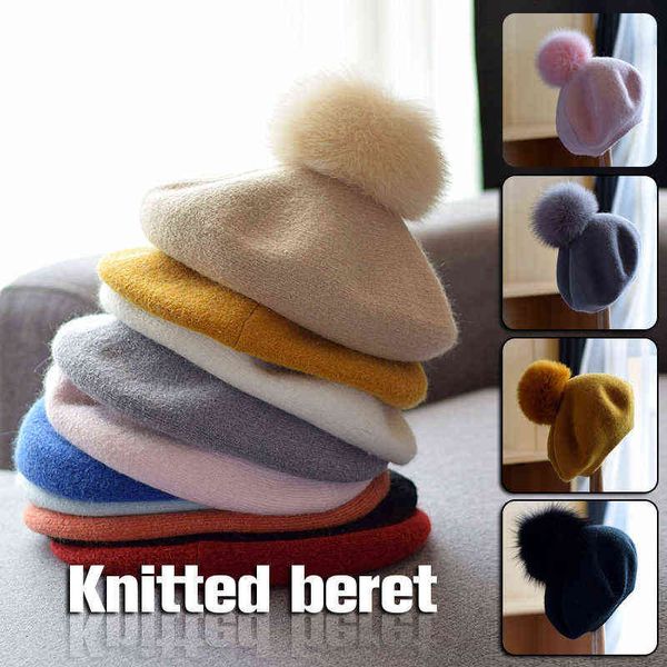winter beret hat women casual wool real fox fur pom knitted beret cashmere warm casual japan style cute painter hat j220722, Blue;gray
winter beret hat women casual wool real fox fur pom knitted beret cashmere warm casual japan style cute painter hat j220722, Blue;gray