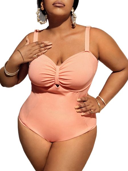 plus ruched front one piece swimsuit m5hu#, White;black