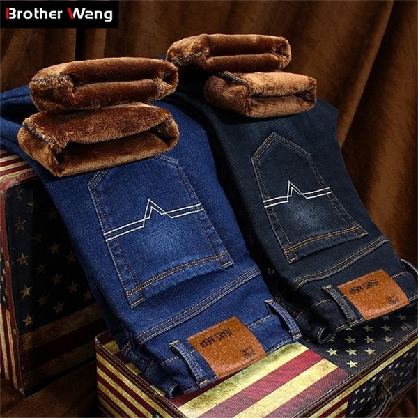 winter men's warm jeans classic style thicken denim elastic slim fit black jean pants male brand casual business blue trousers 201128
winter men's warm jeans classic style thicken denim elastic slim fit black jean pants male brand casual business blue trousers 201128