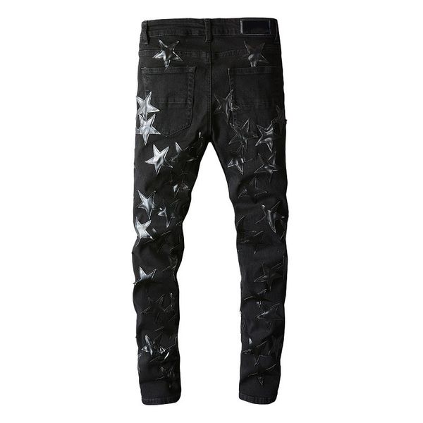 high street jeans tide brand motorcycle fluctuating male personality black five pointed star youth elastic slim jeans, Blue
high street jeans tide brand motorcycle fluctuating male personality black five pointed star youth elastic slim jeans, Blue