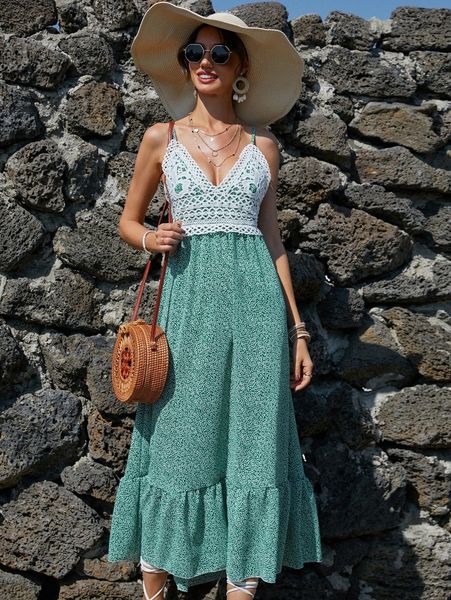 contrast guipure lace ditsy floral print tied backless dress i5cv#, Black;gray
contrast guipure lace ditsy floral print tied backless dress i5cv#, Black;gray