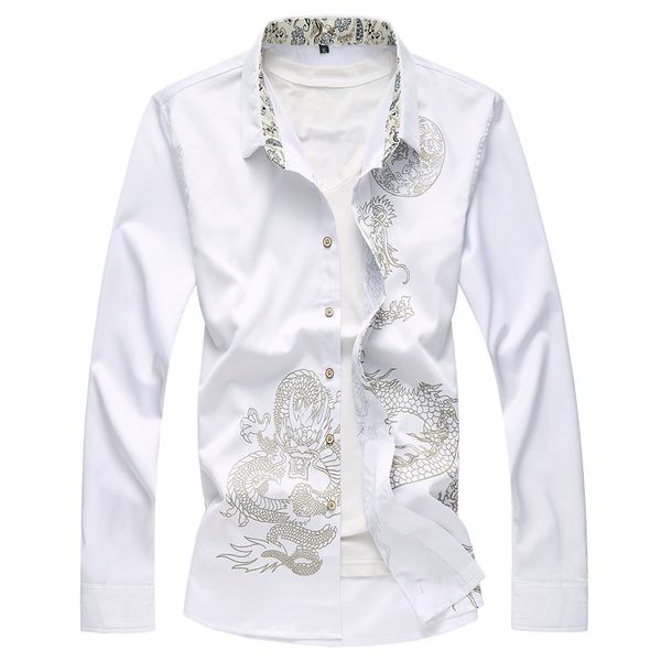 european and american men's wear summer 2022 new long sleeve lapel single breasted dragon print fashion shirt, White;black
european and american men's wear summer 2022 new long sleeve lapel single breasted dragon print fashion shirt, White;black