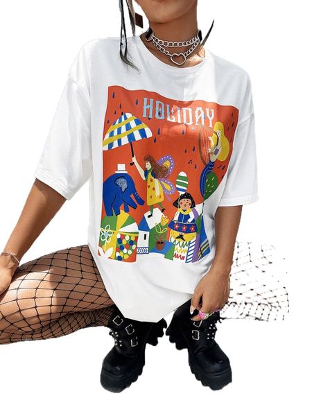 figure & letter graphic print drop shoulder dress 18eu#, Black;gray
figure & letter graphic print drop shoulder dress 18eu#, Black;gray