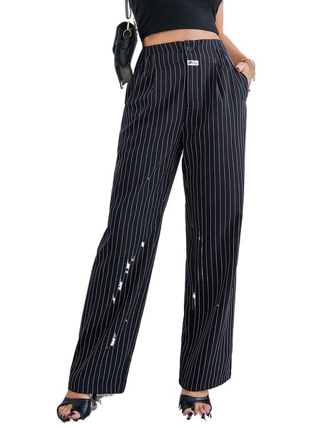 vertical striped letter patched detail pants d7pl#, Black;white
vertical striped letter patched detail pants d7pl#, Black;white