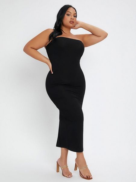 sxy plus solid tube bodycon dress b7jt#, Black