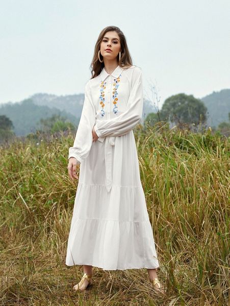 floral embroidery shirt dress t40p#, Black;gray
floral embroidery shirt dress t40p#, Black;gray