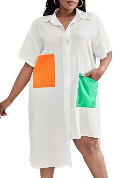 plus colorblock patched pocket drop shoulder asymmetrical hem shirt dress 36sm#, Black
plus colorblock patched pocket drop shoulder asymmetrical hem shirt dress 36sm#, Black