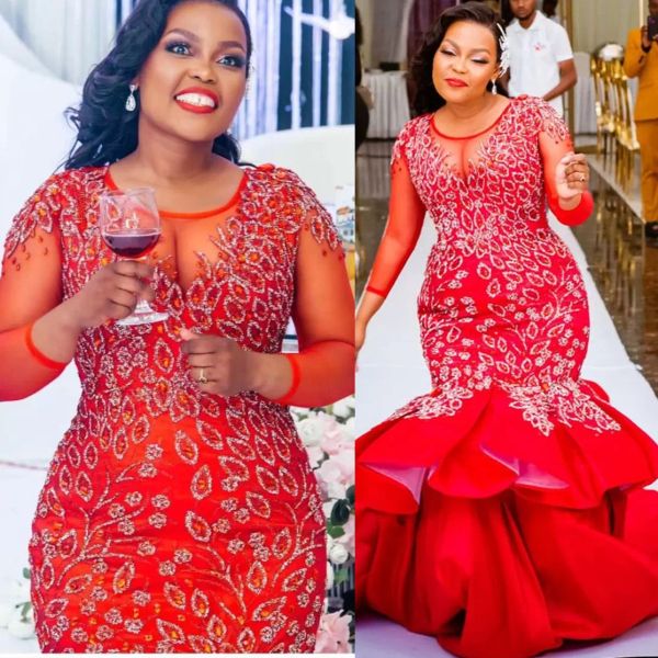 2022 red plus size evening dresses mermaid with 3/4 long sleeves tiered satin lace applique beaded jewel neck sweep train custom made prom p, Black;red
2022 red plus size evening dresses mermaid with 3/4 long sleeves tiered satin lace applique beaded jewel neck sweep train custom made prom p, Black;red