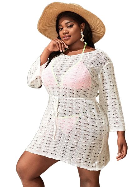 plus hollow out belted cover up dress without bikini set a23k#, Black
plus hollow out belted cover up dress without bikini set a23k#, Black