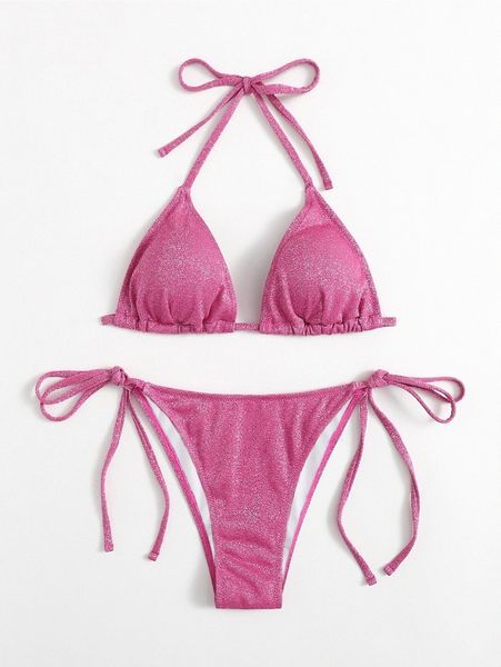 glitter halter tie side bikini swimsuit x19b#, White;black 
glitter halter tie side bikini swimsuit x19b#, White;black