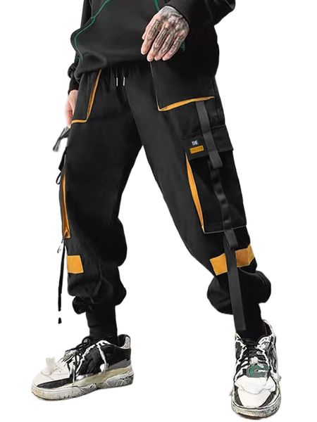 men colorblock letter graphic strap detail drawstring waist cargo pants 05bz#, Black
men colorblock letter graphic strap detail drawstring waist cargo pants 05bz#, Black