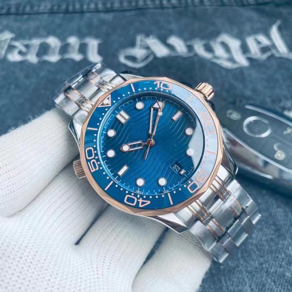 42mm automatic mechanical outdoor mens watches watch blue dial with stainless steel bracelet rotatable bezel transparent case back om13-2, Slivery;brown 
42mm automatic mechanical outdoor mens watches watch blue dial with stainless steel bracelet rotatable bezel transparent case back om13-2, Slivery;brown