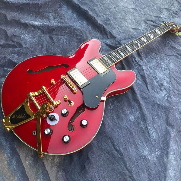 chinese electric guitar g jazz 335 transparent red color hollow body big sby tremolo gold hardware rosewood 6 strings
chinese electric guitar g jazz 335 transparent red color hollow body big sby tremolo gold hardware rosewood 6 strings