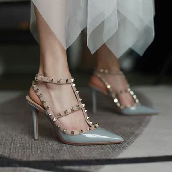 women dress shoes riveted sandals high heels genuine leather patent matte luxury fashion wedding pointed nightclub banquet, Black
women dress shoes riveted sandals high heels genuine leather patent matte luxury fashion wedding pointed nightclub banquet, Black