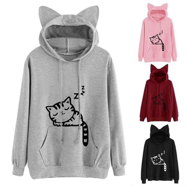 women cute ears pullover hoodie sweatshirts loose thermal hooded with adjustable drawstring autumn spring female 220812, Black
women cute ears pullover hoodie sweatshirts loose thermal hooded with adjustable drawstring autumn spring female 220812, Black