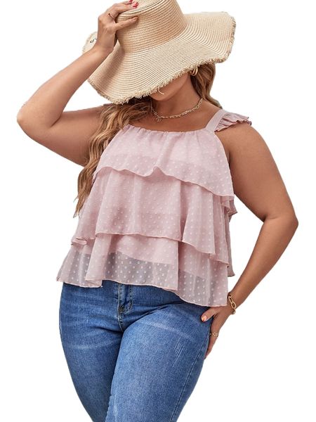 women's plus size t-shirt plus swiss dot layered trim w7sg#, Black
women's plus size t-shirt plus swiss dot layered trim w7sg#, Black