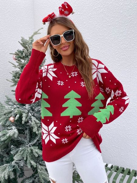 christmas tree and snow pattern drop shoulder sweater c7ok#, White;black
christmas tree and snow pattern drop shoulder sweater c7ok#, White;black