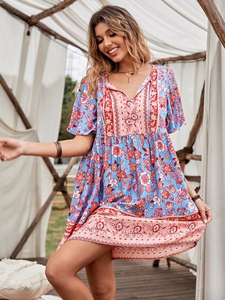 floral print smock dress y3qv#, Black;gray