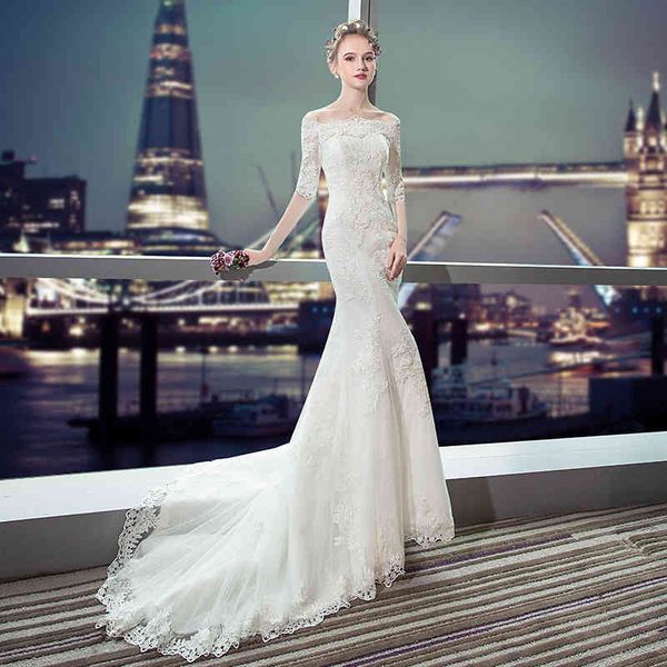 ball gown wedding dresses straight french light wedding dress style temperament bride long sleeve autumn and winter thin fishtail simple tai, White
ball gown wedding dresses straight french light wedding dress style temperament bride long sleeve autumn and winter thin fishtail simple tai, White