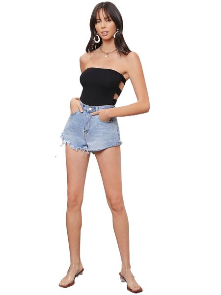 cutout side tube bodysuit g5sr#, White