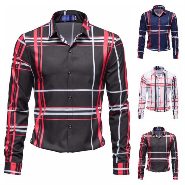 men's casual shirts new long sleeved shirt youth fashion designer stripe printed vertical shirt, White;black
men's casual shirts new long sleeved shirt youth fashion designer stripe printed vertical shirt, White;black